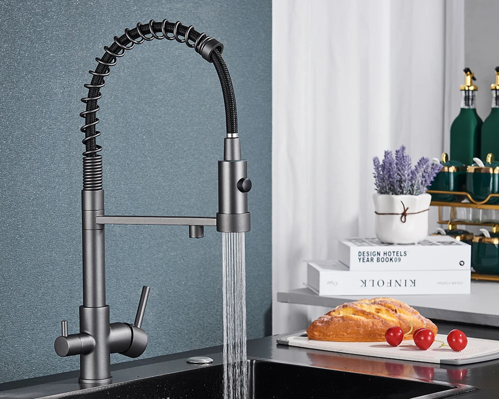 Black Filtered Kitchen Water Filter Kitchen Faucets Dual Spout Filter Faucet Mixer Water Purification Water Crane For Kitchen