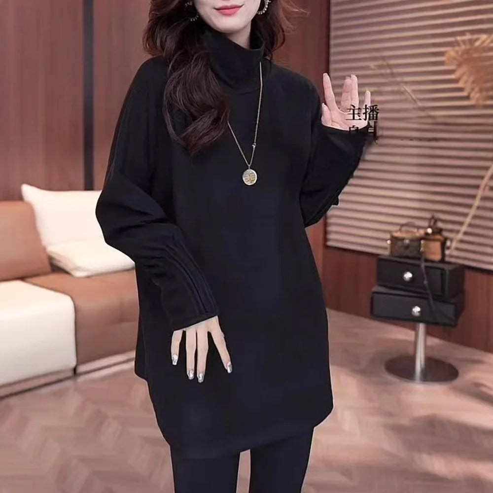 High-necked German Velvet Warm Long-sleeved T-shirt Base Shirt for Women in Autumn and Winter Mid-length Inner Tops.