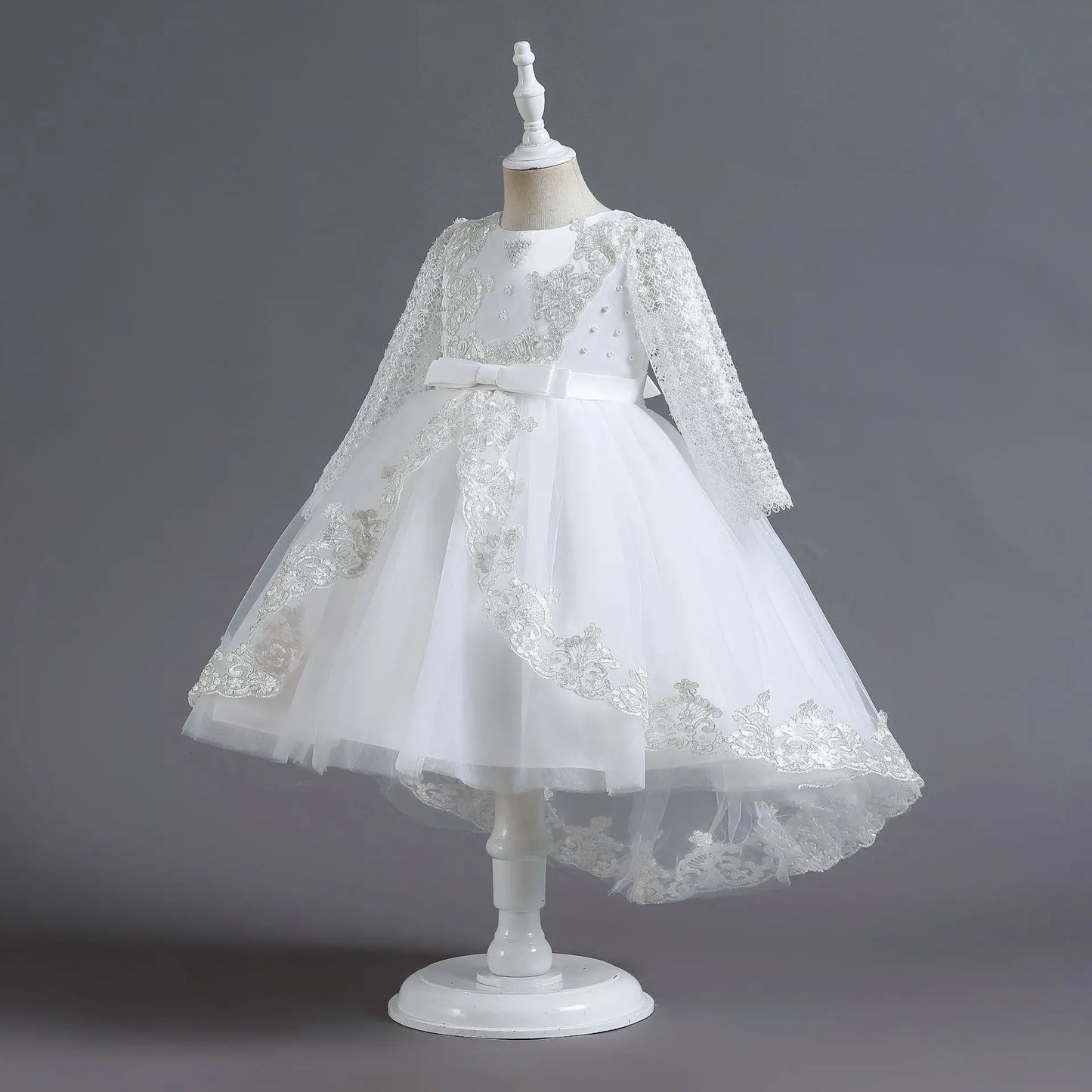 Party-Tüll-Kleider für Mädchen, langärmelig, Spitze, Perlen, nachgestelltes Prinzessinnenkleid für Kinder, Hochzeit, Geburtstag, Performance, Abendkleid.