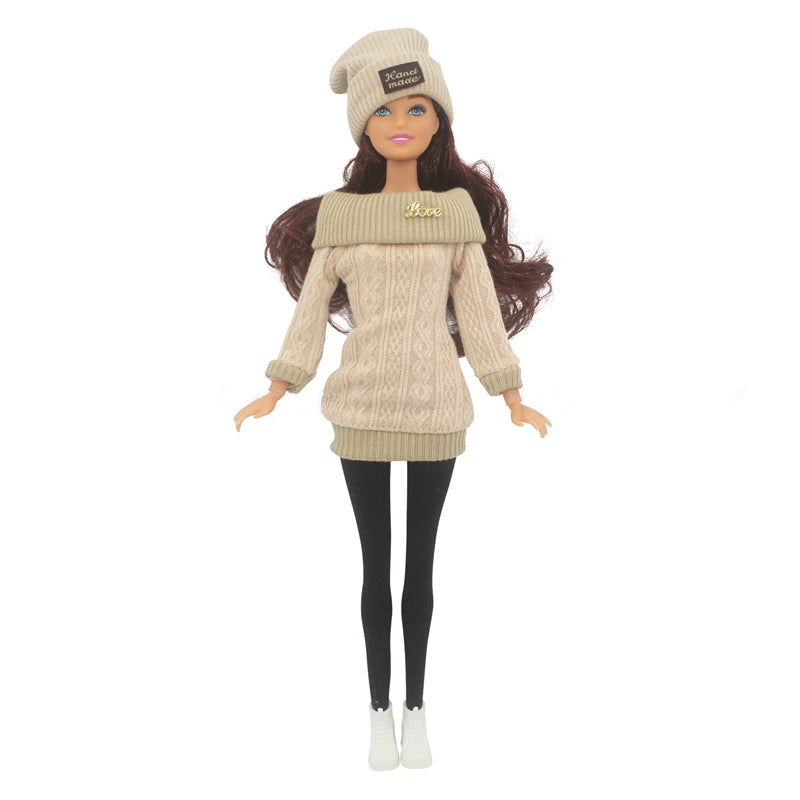 30cm Doll Full Set 1/6 Female Doll with Clothes and Hat Sweater Girls Dress Up Toys Gifts.