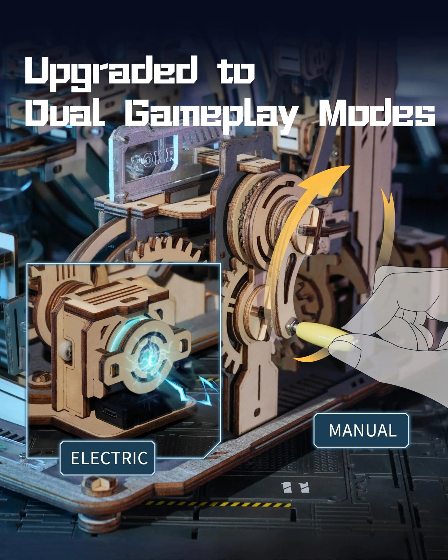 ROBOTIME Rokr Electric Marble Run with Light 3D Puzzle Toys Marble Spaceport Gifts for Kids Children Connect With Night City.