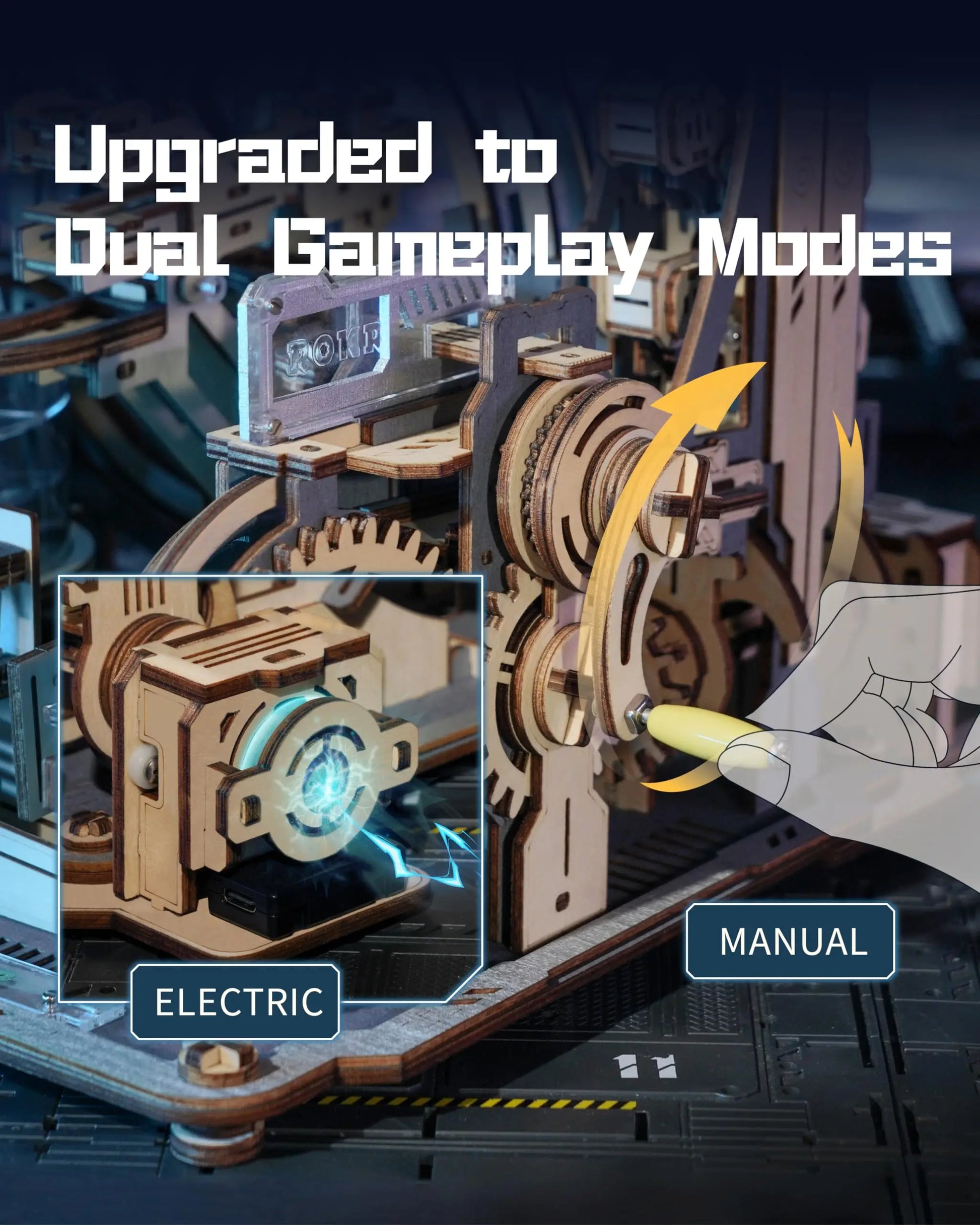 ROBOTIME Rokr Electric Marble Run with Light 3D Puzzle Toys Marble Spaceport Gifts for Kids Children Connect With Night City.