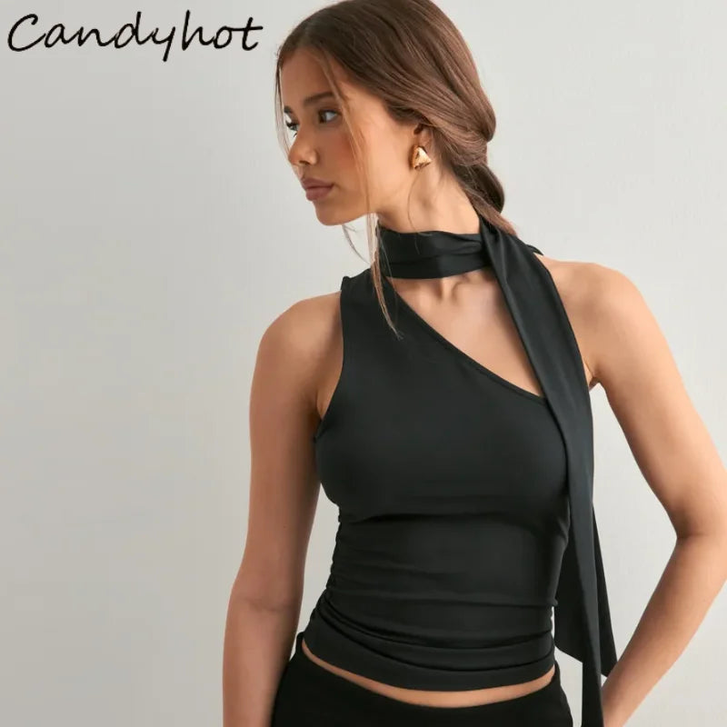 Candyhot Irregular Solid Off Shoulder Tube Top Fashion Trend Sleeveless Backless Tops Autumn New For 2025 High Street Women Vest.