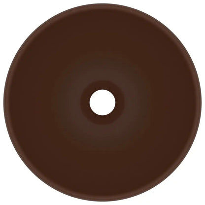 Luxuriöses rundes Waschbecken, dunkelbraun, matt, 32,5 x 14 cm, Keramikwaschbecken, Badezimmer und Küchen, Dekoartikel, Badezimmerzubehör