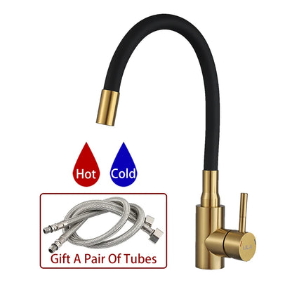 ULA Gold Kitchen Faucet Stainless Steel Flexible Spout Kitchen Sink Faucet Hot Cold Water Sink Mixer Tap 360 Degree Rotate Crane
