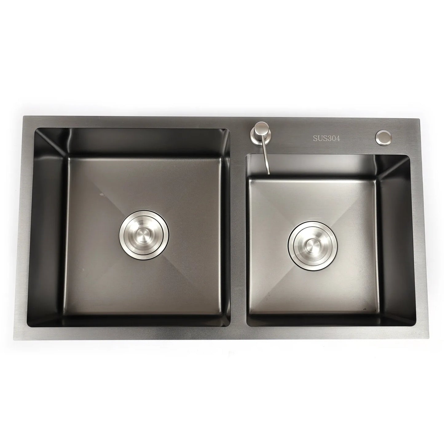 Black King Edelstahl Doppelschüssel Küchenspüle Inset Korb Abtropffläche Seifenspender