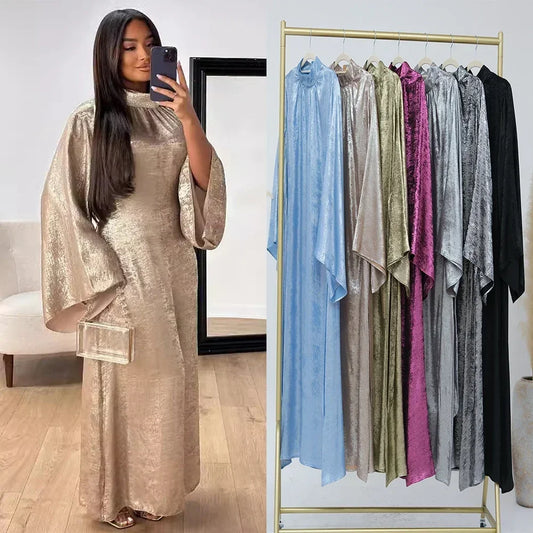 Belted Dress Pagoda Sleeve Satin Abaya Dubai Islam Muslim Kaftan Dresses Kebaya Abayas For Women Robe Musulmane Femme Vestidos.