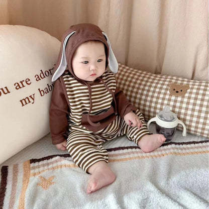 Ins 2024 Frühling Herbst Baby Jungen Bodysuit Baumwolle gestreiften Cartoon gedruckt Langarm Kleinkind Jungen Stram pler Neugeborene Jungen Outfits.