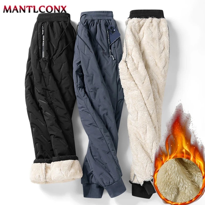 New Fleece Warm Winter Men's Pants Casual Thicken Joggers Pants for Men Thermal Padded Trousers Black Sweatpants Men Waterproof.