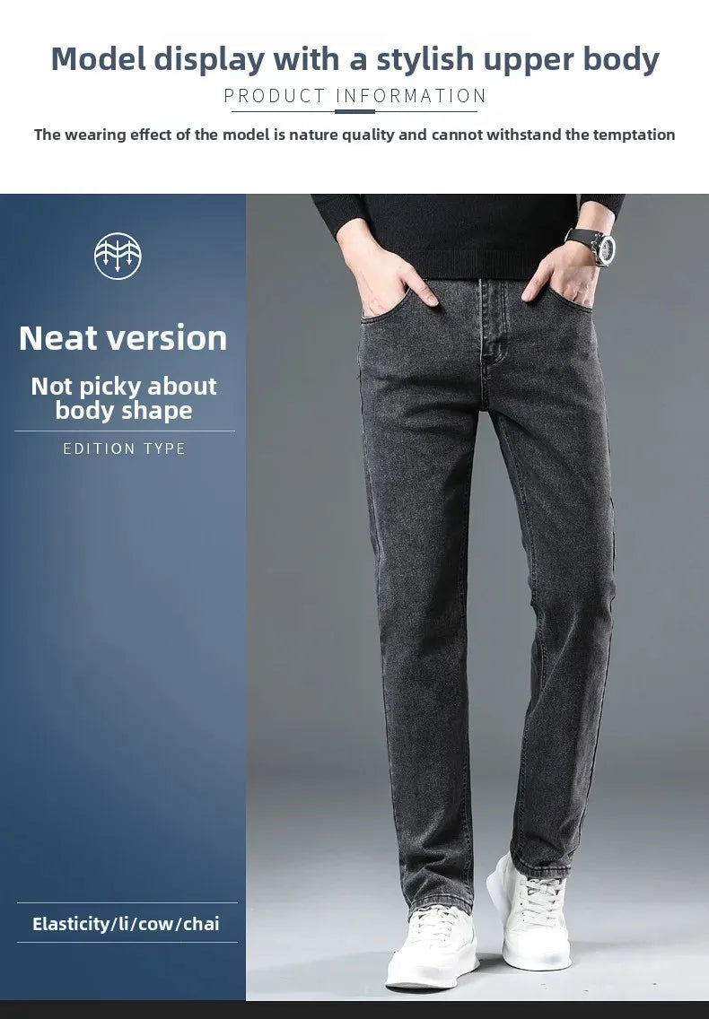 Slim Fit Casual Men's Jeans Youth Straight Leg Regular Business Elastic Long Trousers Autumn New Arrival from Mainland China.