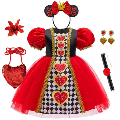 Alice Red Queen Cosplay Prinzessin Kleid Mädchen Deluxe Performance Kleidung Kind Karneval Halloween Party Charm Kostüm Geburtstagsgeschenk.
