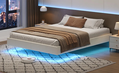 140x200 cm Polsterbett mit LED-Beleuchtung, schwebendes Bettgestell mit visuellem Effekt und Lattenrost, Bett 140x200 cm Bettrahmen