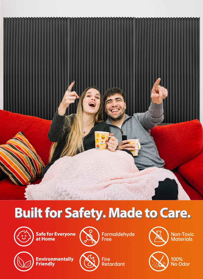 TOUO Wedge Soundproof Acoustic Foam Panels 47.2"x23.6" 1-4Pack Noise Absorbing Wall Tiles for Bedroom Music Room Studio