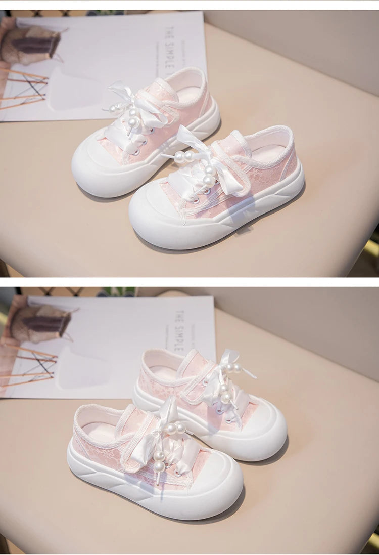 Children’s Casual Sneakers for Girls 2025 Autumn New Toddler Canvas Shoes with Shiny Bow Non-slip Breathable Kid Cotton Sneakers.