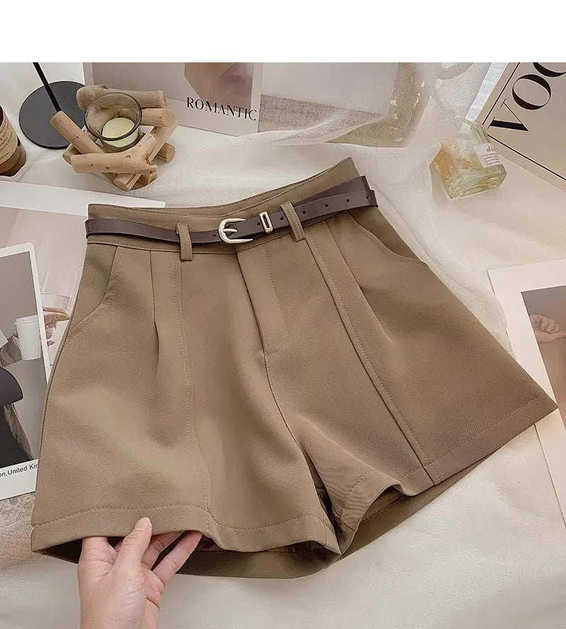 Casual Women A-Line Shorts Fashion Office Lady Commute Vintage Solid High Waist Short Pants Casual Streetwear Summer Trousers.