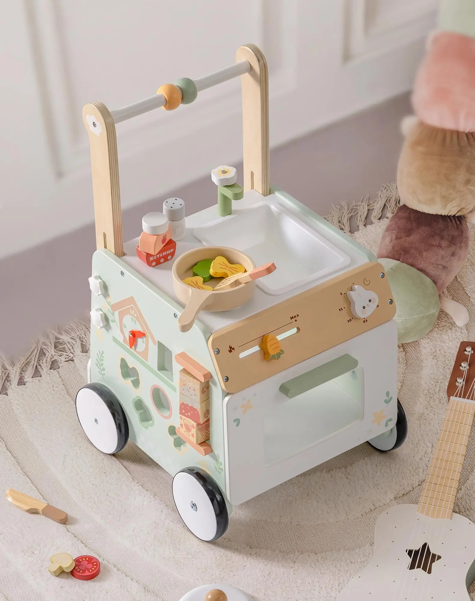 ROBUD Wooden Baby Push Walker Learning Walking Toys Adjustable Height Walker with Decelerator Montessori Toys for Baby age 1+.