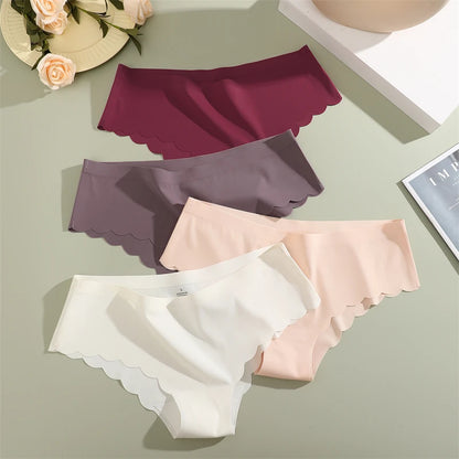 5PCS/Set Seamless Ruffle Waist Underwear for Women Sexy Ice Silk Breathable Panties Female Low Rise Stretchy Briefs Lingeries.