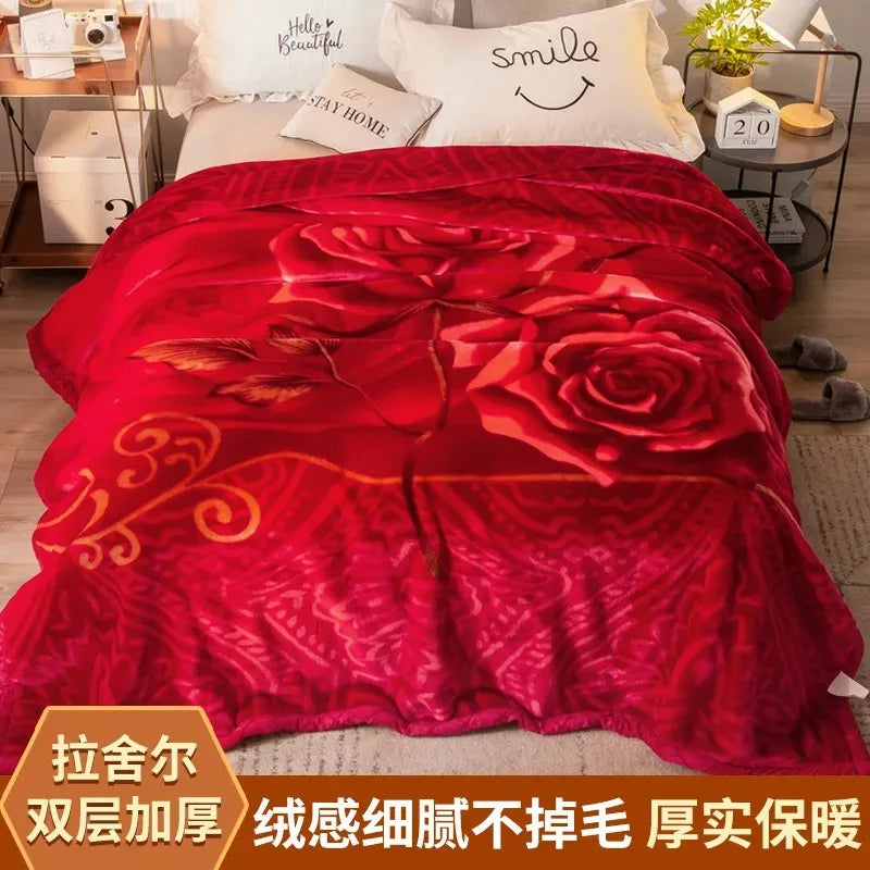 Modern Geometric Cartoon Printed Bedroom Blanket Coral Fleece Dormitory Quilt Thicking Double Layer Multi Purpose Bedding Sheets