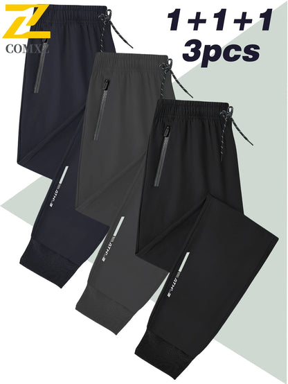 3 Pack Mens Jogger Pants Zipper Ankle Cuff Slim Fit Stretch Casual Running Lounge Sweatpants Trousers for Gym Workout Training.