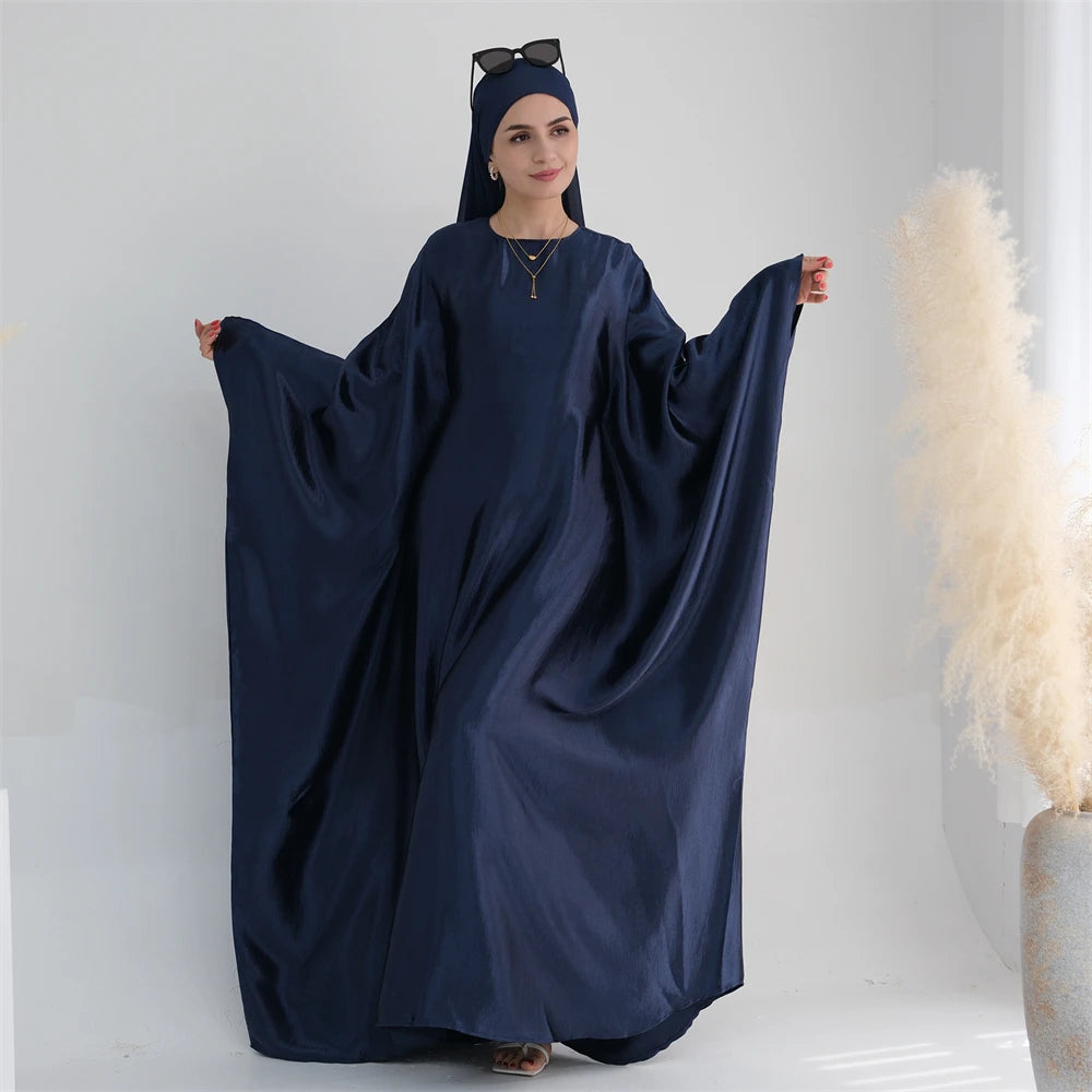 Eid Batwing Satin Shimmer Soft Crepe Abaya Dubai Luxury 2024 Islam Muslim Maxi Kaftan Dress Kebaya Abayas For Women Vestidos.