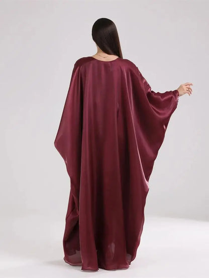 Muslim Kaftan Dress Satin Batwing Abaya For Women Dubai Luxury 2024 Islam Kebaya Robe Caftan Marocain Femme Musulmane Vestidos.