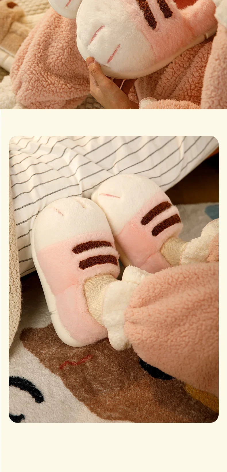 Winter Warm Slipper Women Home Fuzzy Cat Paw Claw Fur Plush Indoor Lazy Female Thermal Furry House Shoe Funny Flat flip flop.