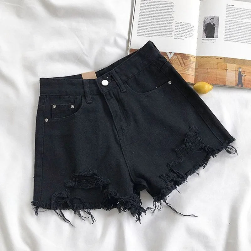 Korean Denim Holes Shorts For Women  Fashion High WaistWide Leg Short Jeans Female Designer Casual Street Short 2025 New Trend.