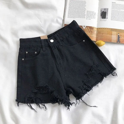 Korean Denim Holes Shorts For Women  Fashion High WaistWide Leg Short Jeans Female Designer Casual Street Short 2025 New Trend.
