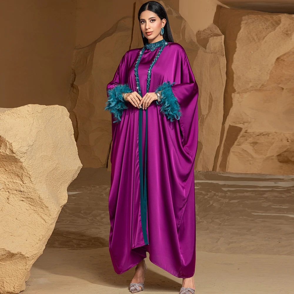 Luxury Dubai Abayas Diamonds Kimono Jalabiya Women Muslim Dress Sets 2PCS Turkey Kebaya Caftan Marocain Femme Robe Ramadan Eid