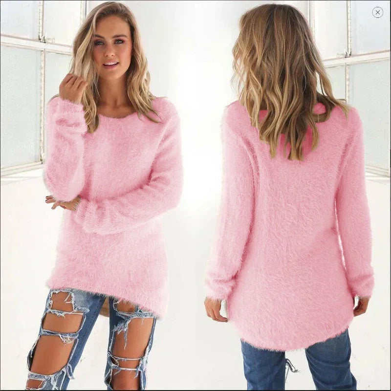 Frauen warmen Pullover einfarbig o Hals lose Baumwolle gestrickt Pullover langen Pullover lässig übergroße Bluse Damen Hipster Kleidung