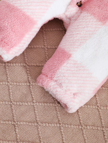 Baby-Strampler für Jungen und Mädchen, kariert, mit Kapuze, langärmelig, Plüsch-Overall, Winter, warmer Body, Kleidung für Kleinkinder im Alter von 3–24 Monaten.
