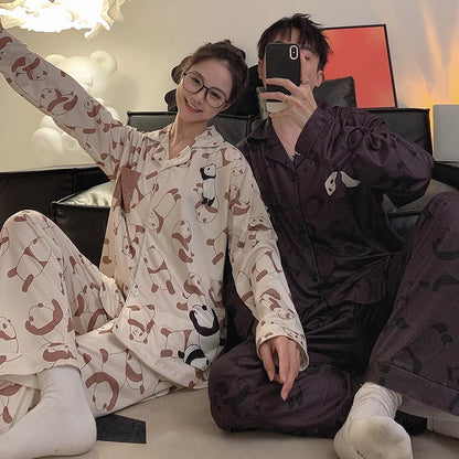 Pajamas Women Pajama Man Set Cotton Plus Size Spring Autumn Long-sleeved Korean Cardigan Casual V-neck Nightwear Couple Pyjamas.
