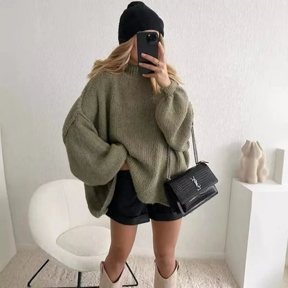 Neue Herbst/Winter frauen Pullover Einfarbig Halb-rollkragen Casual Pendler Stil Stricken Pullover Lose Pullover einfach Alle-spiel
