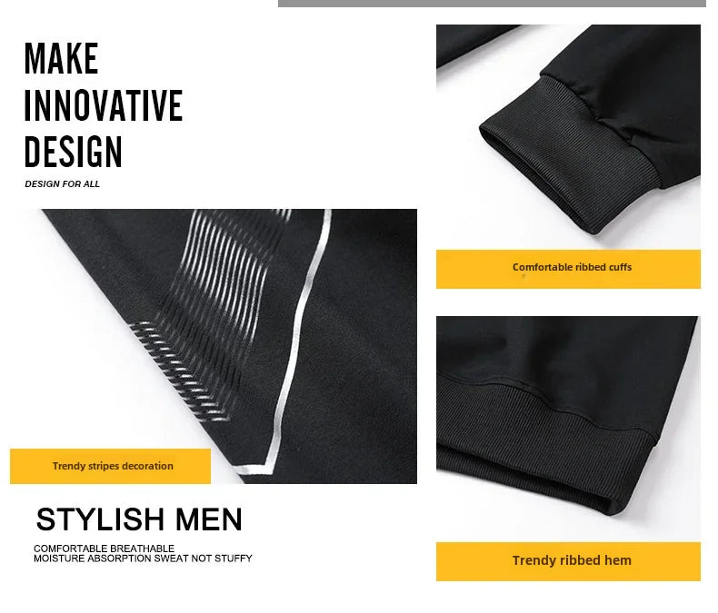 Spring Autumn Men's Casual Sports Suit Round Neck Sweatshirt Long Sleeves Pants One Whole Set Clothing Fashion.