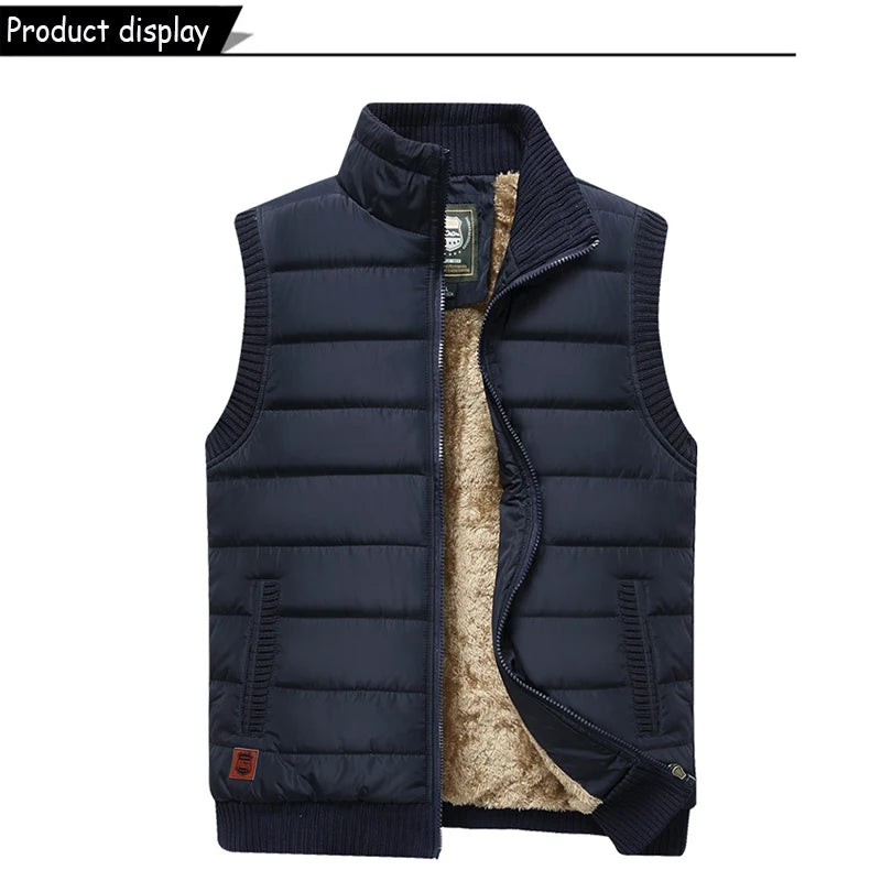 2024 Men Winter Sleeveless Casual Warm Stand Collar Vest Men Autumn Solid Color Outdoors Windproof Fashion Style Vest Male Coat.