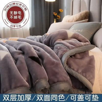 Double-deck Thickening Blanket Winter Dormitory Siesta Plush Fur Quilt Keep Warm Soft Comfortable Coral Fleece Sheet Bed Cover.