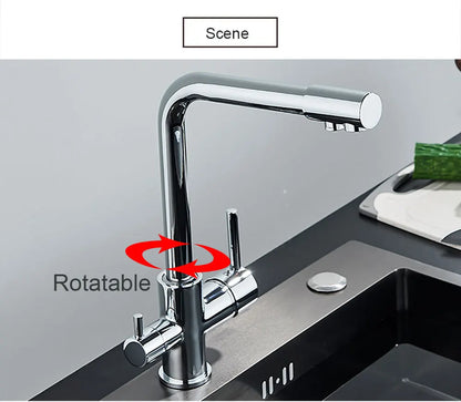 Balck Kitchen Filtered Faucet Brass Purifier Faucet Dual Sprayer Drinking Water Beige with Dot Vessel Sink Mixer Tap Torneira