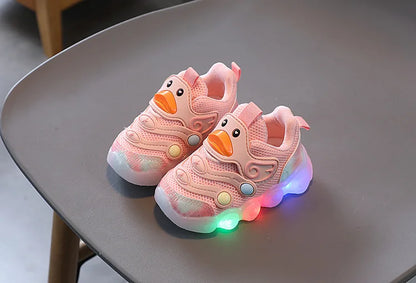 Children Led Casual Shoes Cute Cartoon Duck Sneakers Toddler Glowing Tennis Shoes Boys Girls Breathable Mesh Sports Shoes Sapato.