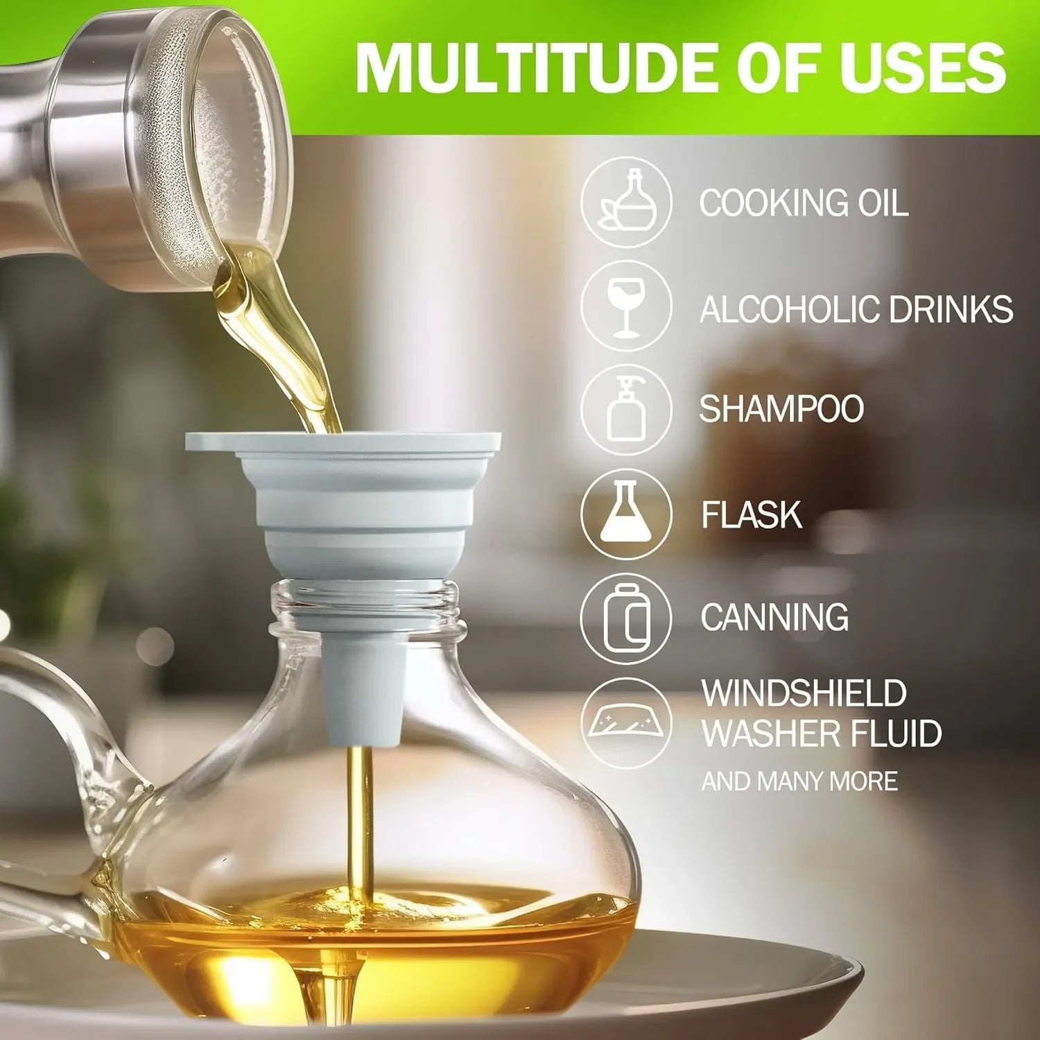 Kitchen Silicone Funnel  Foldable Funnel for Filling Water Bottle With Liquid Transfer Portable Oil Pot Funnel Kitchen Gadgets.