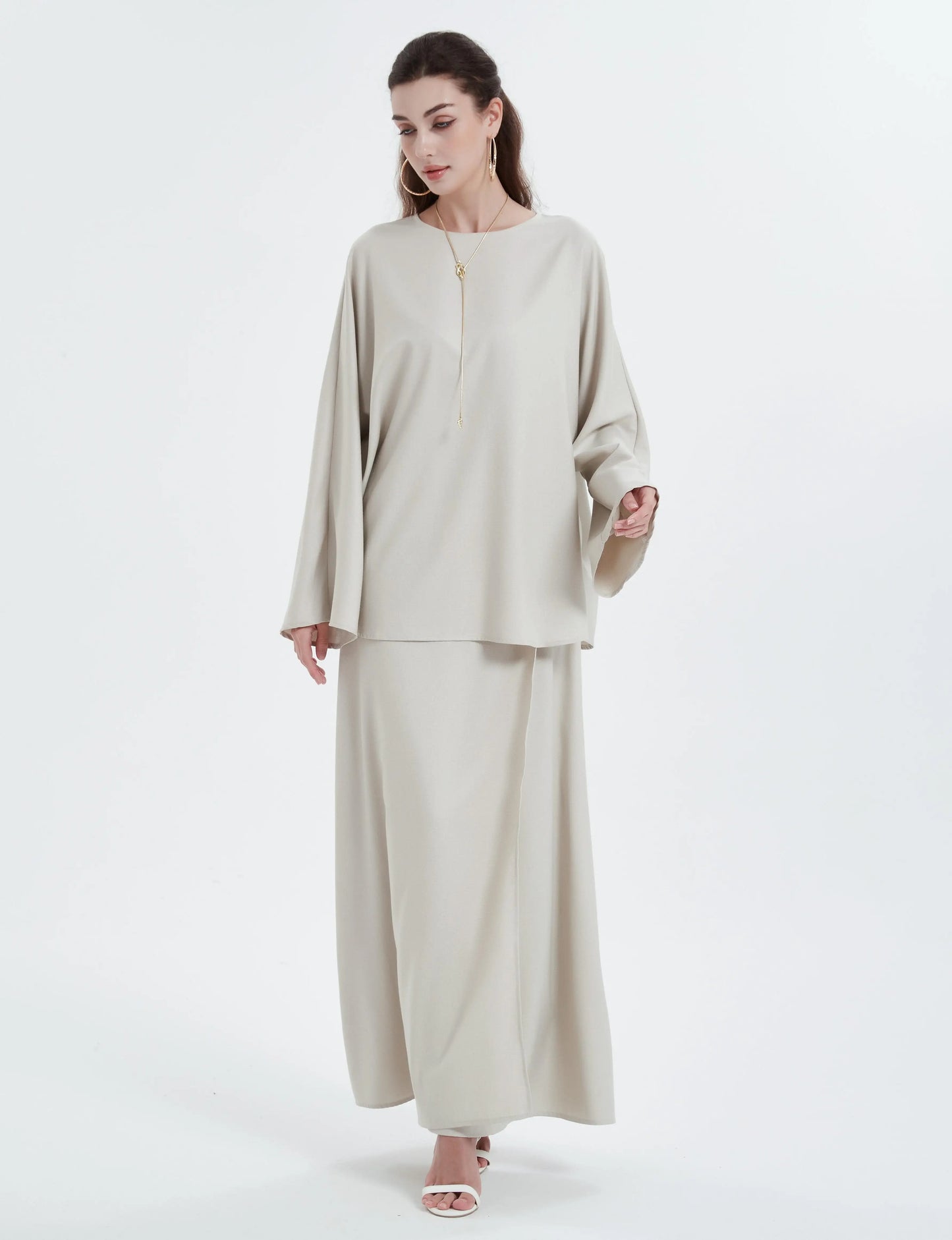 Ramadan kebaya Solid Color Simple Loose tunic with slit waist sleeve abaya Muslim Dresses.