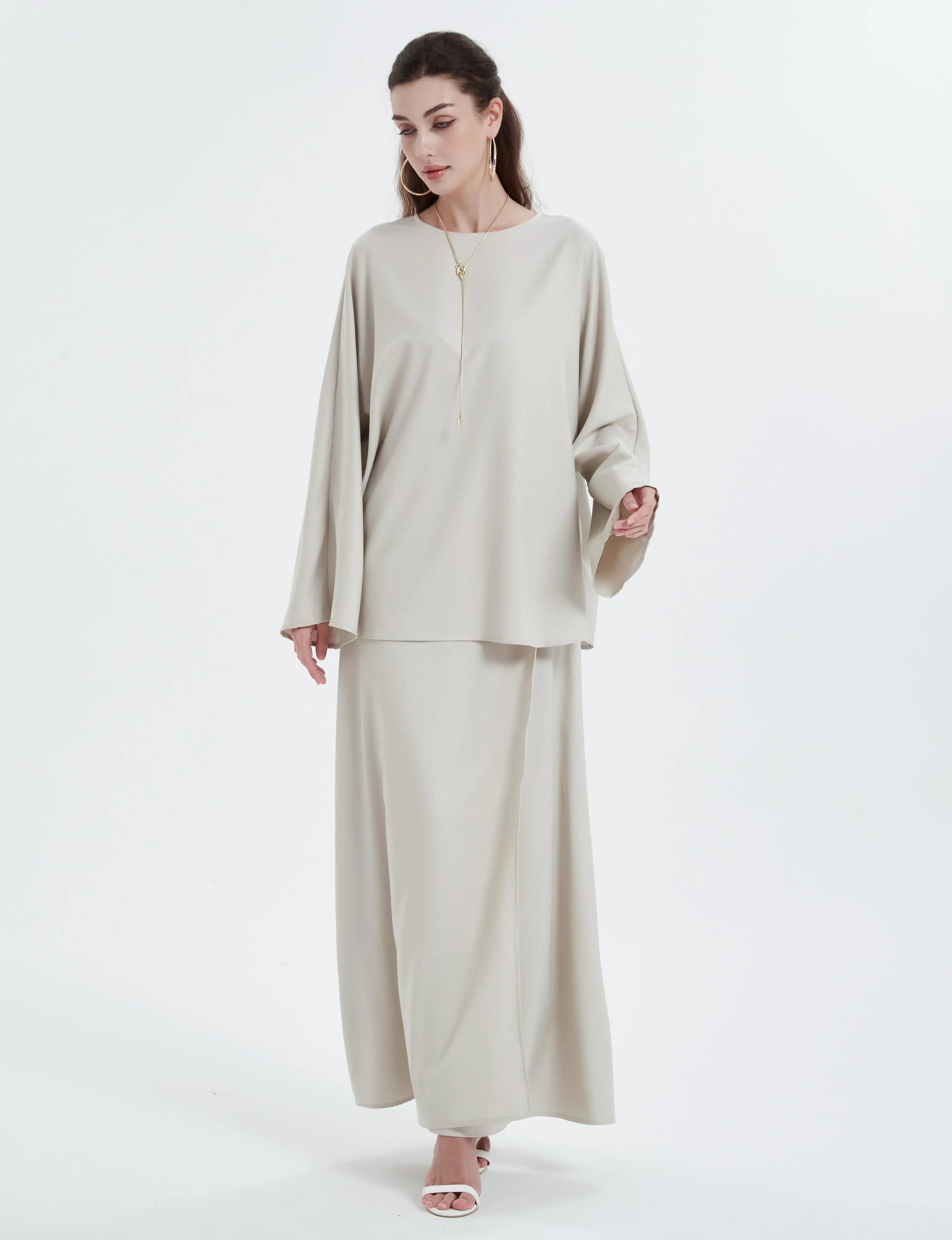Ramadan kebaya Solid Color Simple Loose tunic with slit waist sleeve abaya Muslim Dresses.