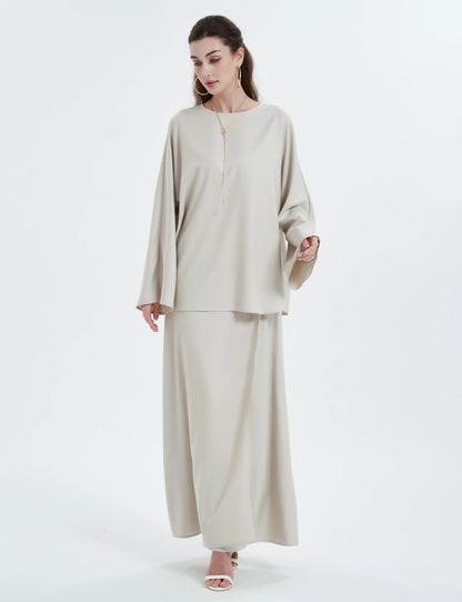 Ramadan kebaya Solid Color Simple Loose tunic with slit waist sleeve abaya Muslim Dresses.