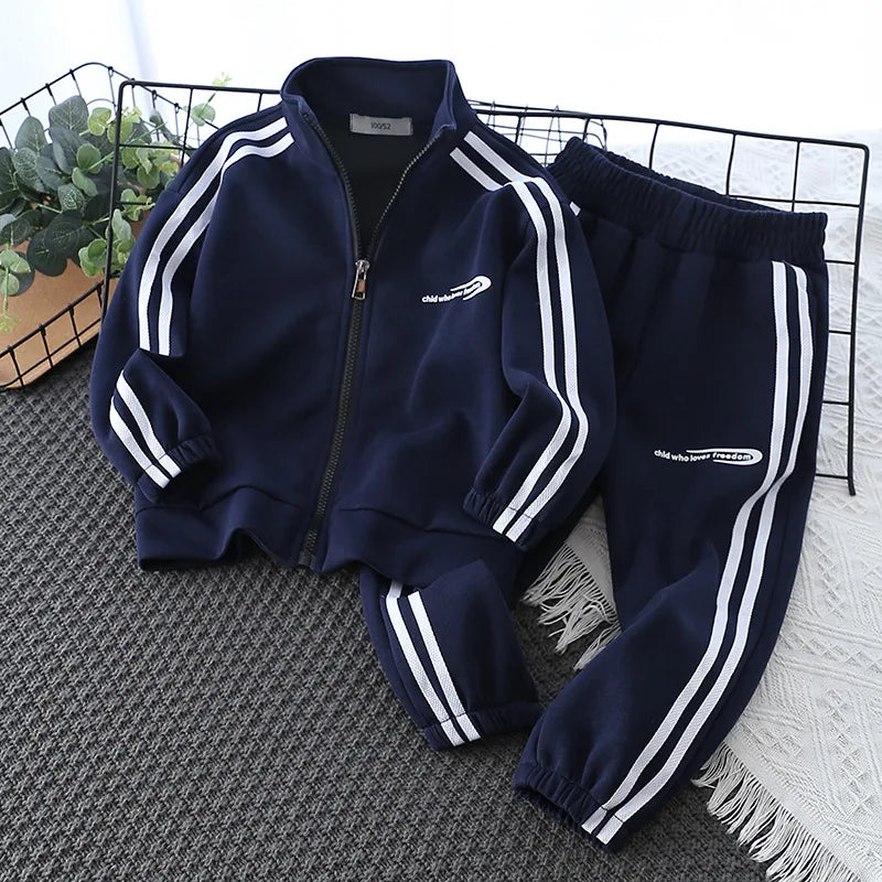 School Uniform Children's Sport Clothing Sets Boys Tracksuit Spring Stripe Kids Sweatshirt Pants 2Pcs For Age 2-10 Years Wear.