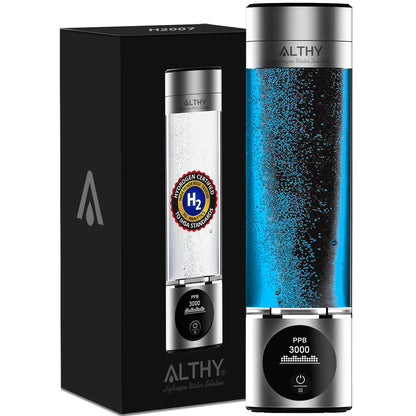 ALTHY Performance Hydrogen Water Generator Bottle DuPont SPE+PEM Dual Chamber + PPB&Time&Battery Display + H2 Inhalation Device.