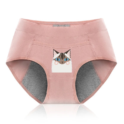 Cotton Menstrual Panties Leak Proof Breathable Cartoon cat Panties Woman Women Girls Physiological Pants Women's Intimates M-XL