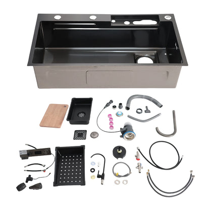 Professionelle intelligente Küchenspüle aus Edelstahl, verdickte gebürstete Oberfläche, großes Fassungsvermögen, Waschbecken mit Digitalanzeige, Küchenspüle