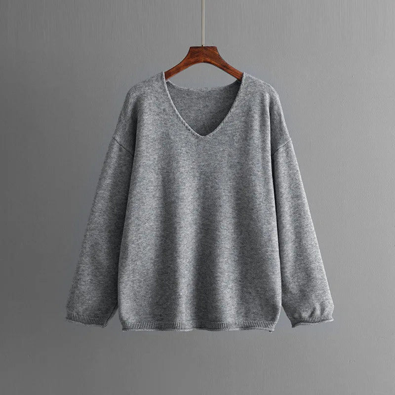 Autumn Winter New Fashion Women’s Solid Color Casual Trendy Loose 2 Piece Sets V-neck Long Sleeve T-shirts Wide Leg Trousers.