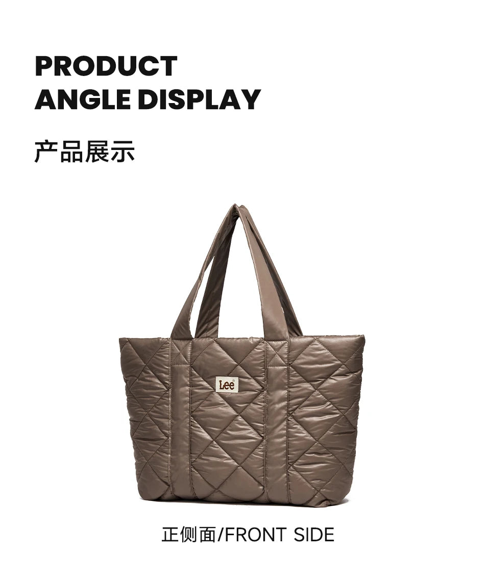 LEE Large Soft Puffer Bag Women Big Size College Students Laptop Book Quilted Tote Bag Lady Down-filled Shopping School Bags
