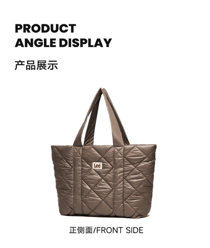 LEE Large Soft Puffer Bag Women Big Size College Students Laptop Book Quilted Tote Bag Lady Down-filled Shopping School Bags
