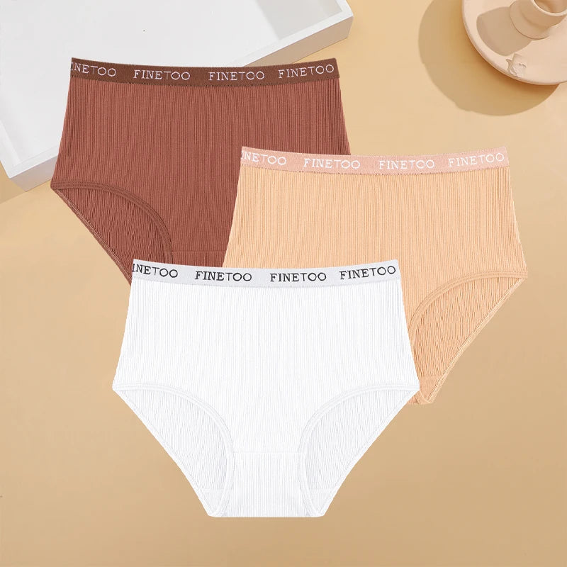 3Pcs Plus Size Cotton Underwear Sexy Striped Mid Waist Panties Breathable Stretch Belt Briefs Female Comfort Lingerie Shorts New